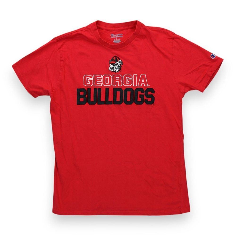 Vintage Champion Georgia Bulldogs T Shirt Large Red Short Sleeves Embroidered